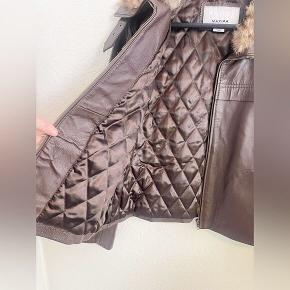 Vintage Wilson Maxima brown Leather bomber flight Jacket and rabbit fur collar L - Picture 5 of 11